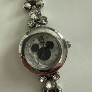 Disney Silver and Black Mickey Mouse Crystal Bracelet Watch